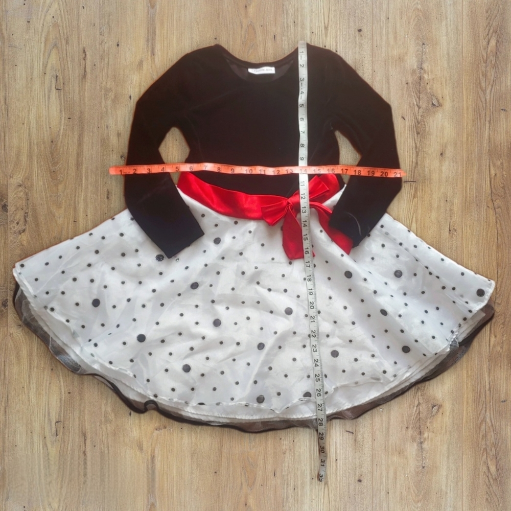 Bonnie Jean Black & White Velvet Puff Dress - Picture 6 of 7